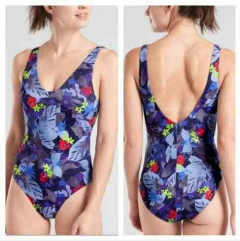 ATHLETA Purple Floral Swimsuit Size Medium